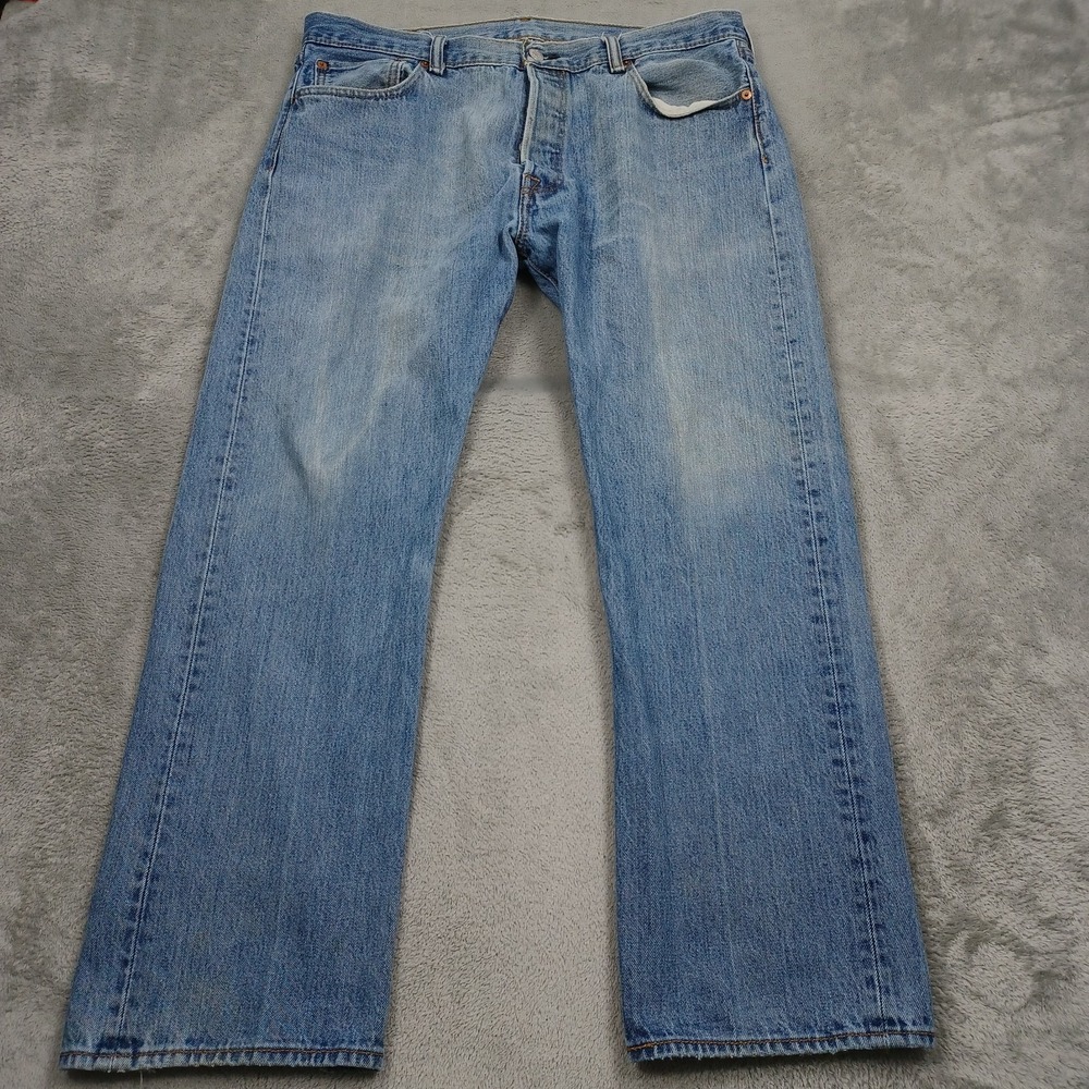 Levis 501 Jeans Mens 36x29 Blue Straight Leg Button Fly Denim Pants Distressed